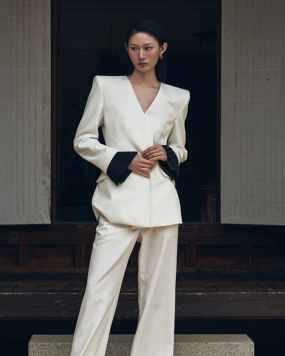 Veste tailleur en polyester (blanc)