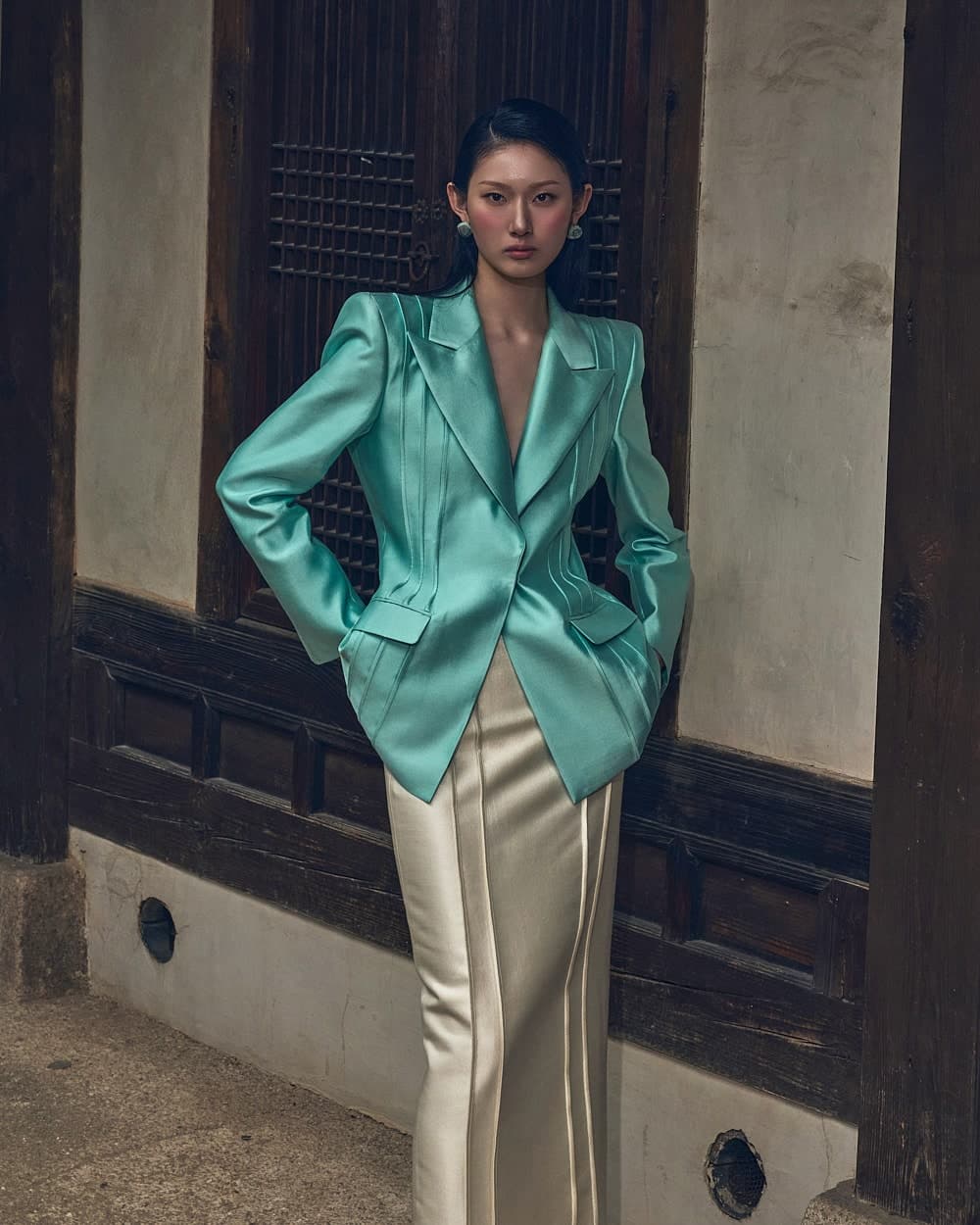 Veste tailleur en laine et soie (menthe) — vue 12