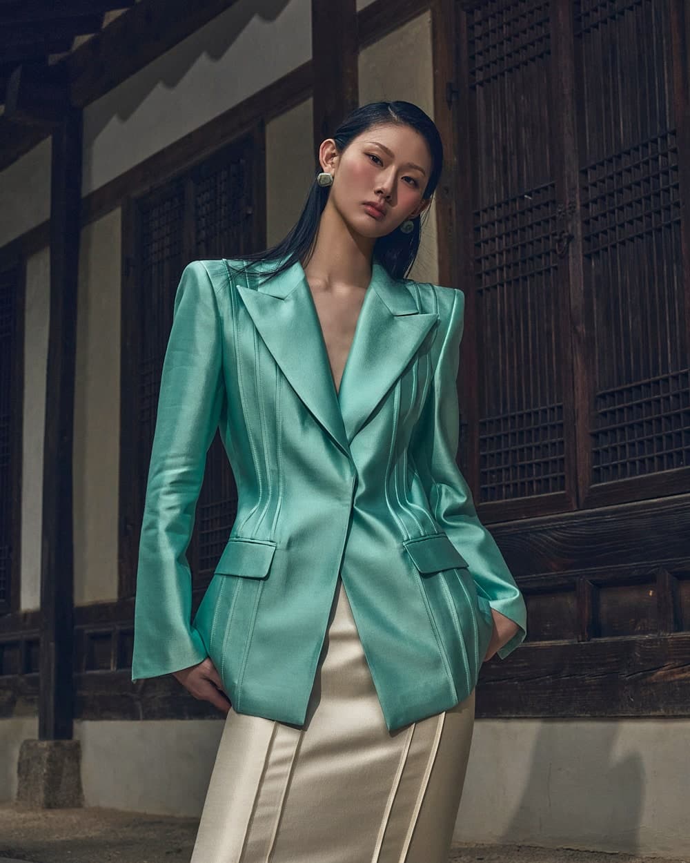 Veste tailleur en laine et soie (menthe) — vue 15