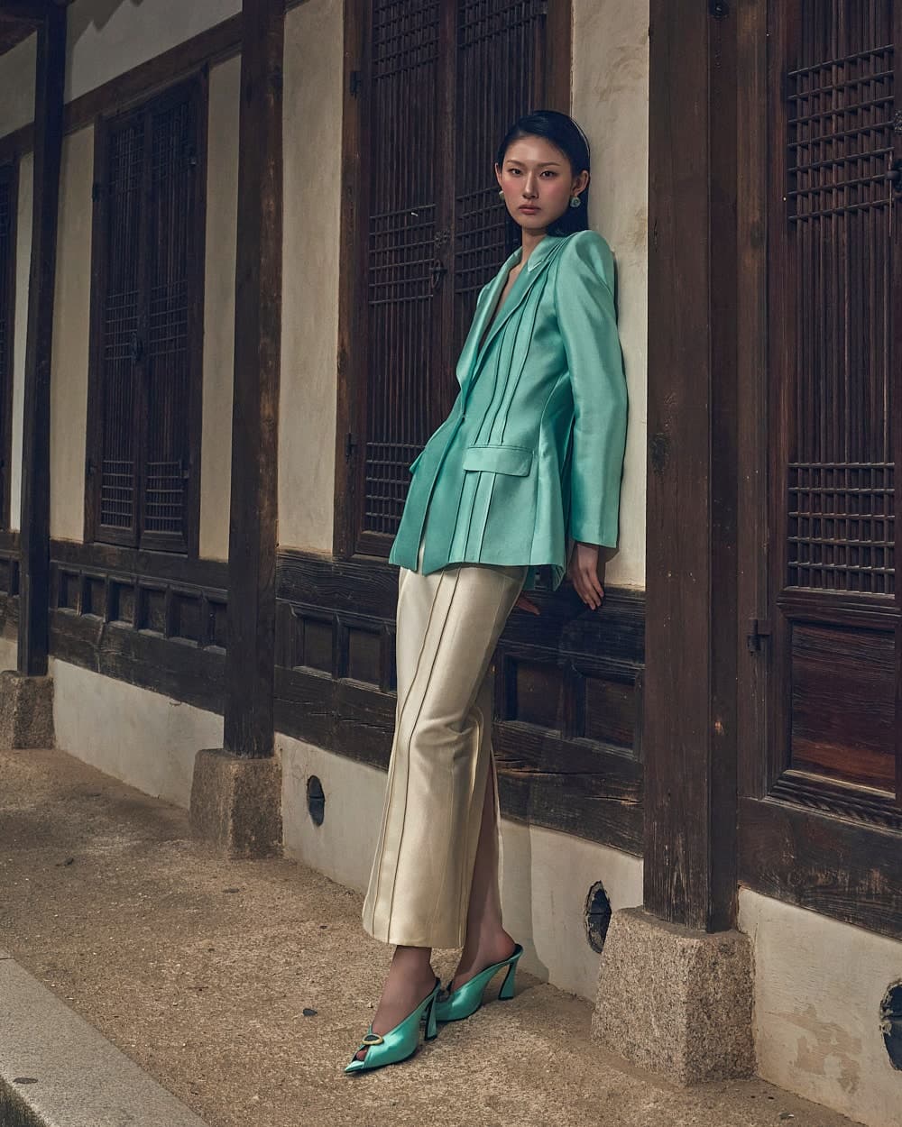 Veste tailleur en laine et soie (menthe) — vue 16