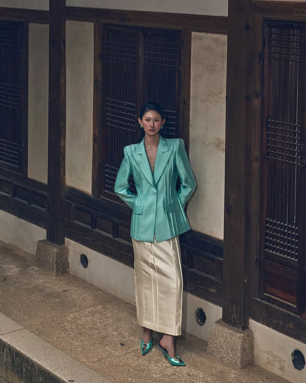 Veste tailleur en laine et soie (menthe) — vue 17