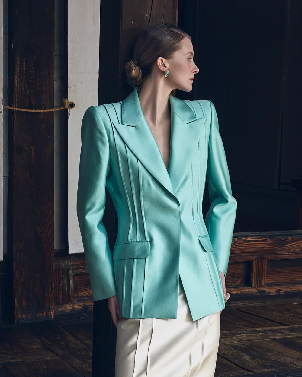Veste tailleur en laine et soie (menthe) — vue 4