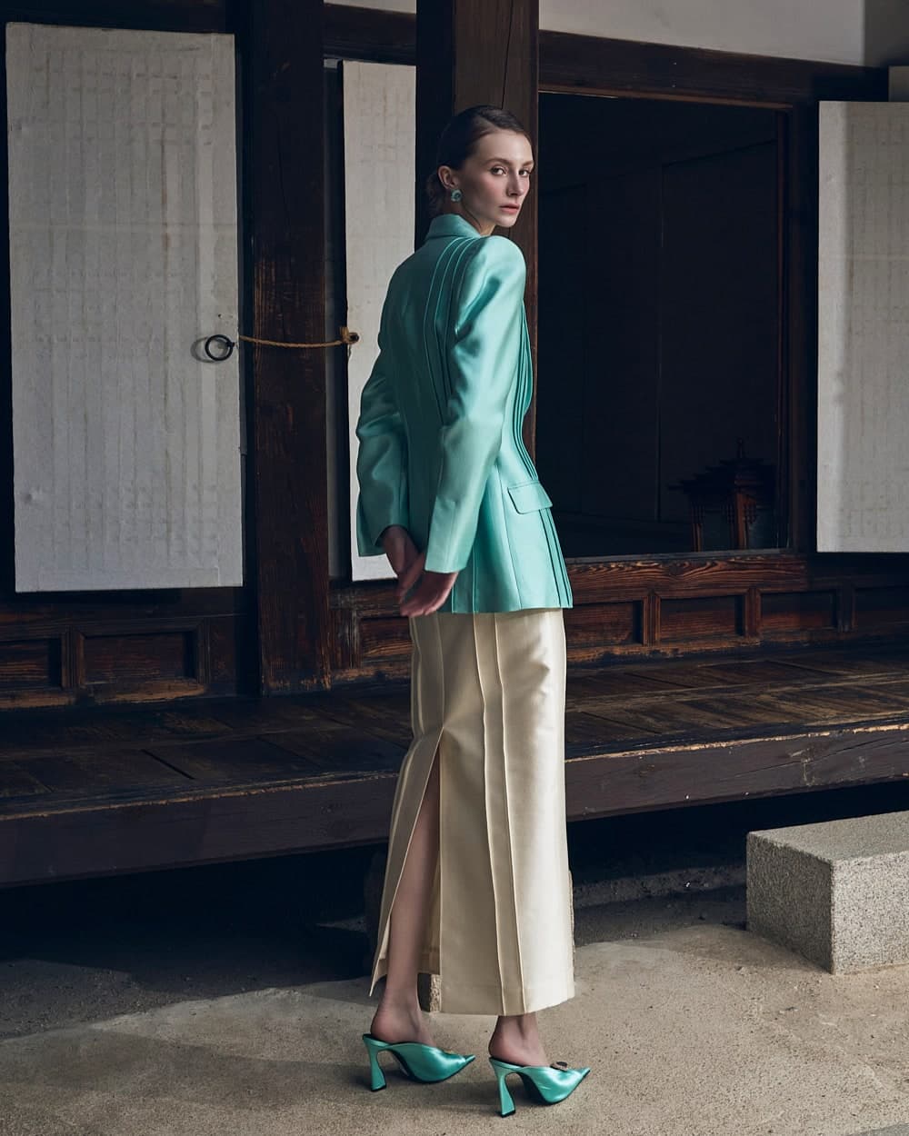 Veste tailleur en laine et soie (menthe) — vue 5