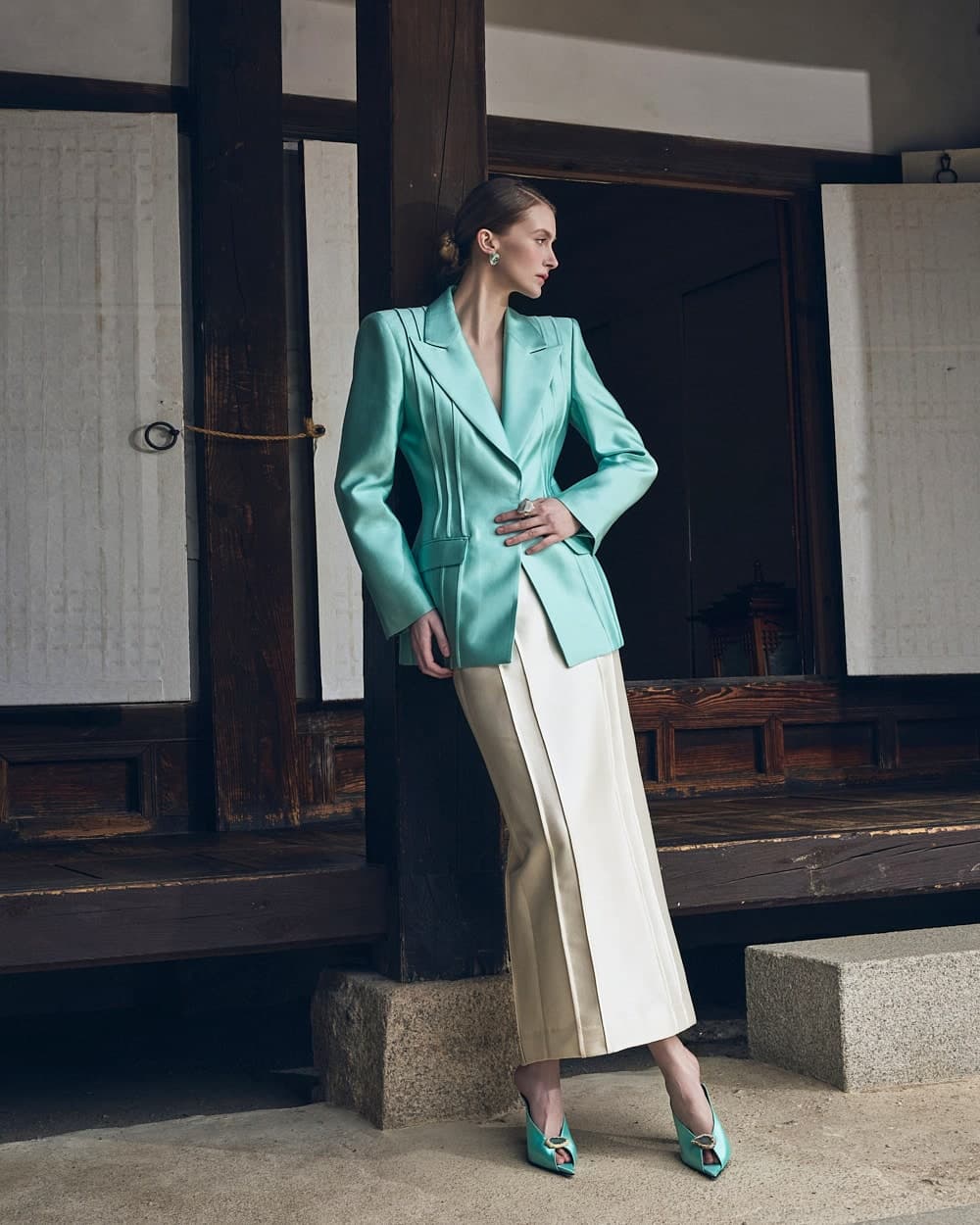 Veste tailleur en laine et soie (menthe) — vue 6