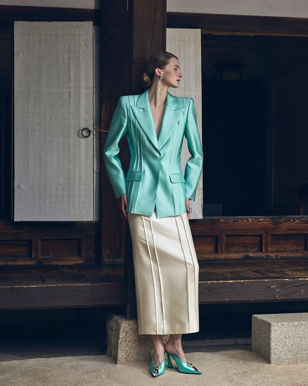 Veste tailleur en laine et soie (menthe) — vue 9