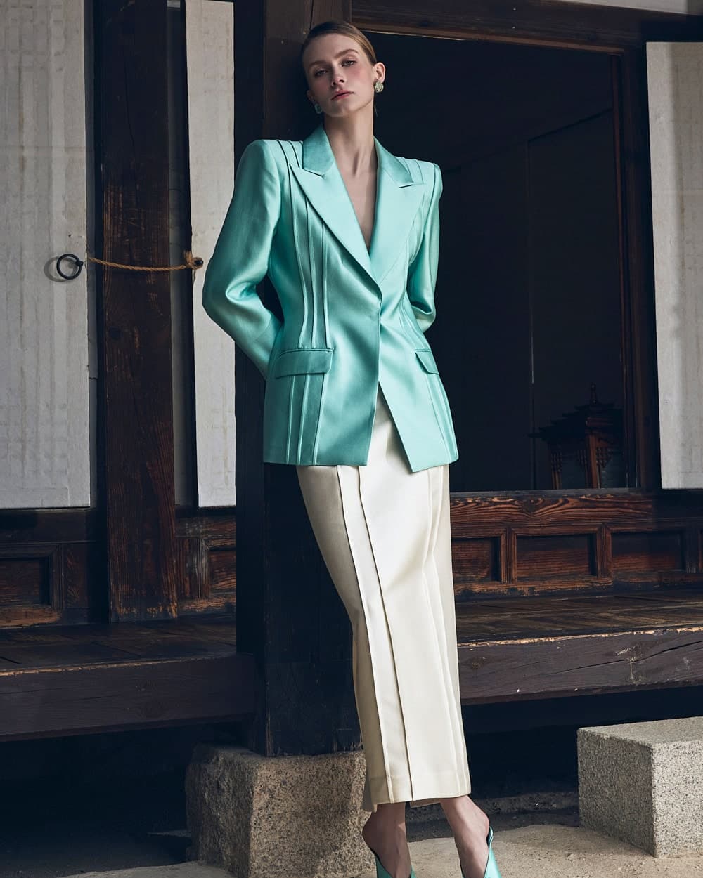 Veste tailleur en laine et soie (menthe) — vue 1