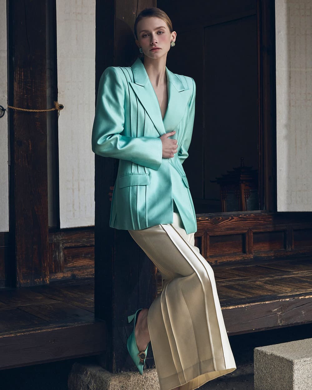 Wool-Silk Tailored Jacket (Mint) — KSH52O2JK009