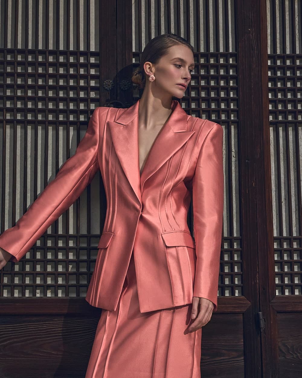 Veste tailleur en laine et soie (rose) — vue 7