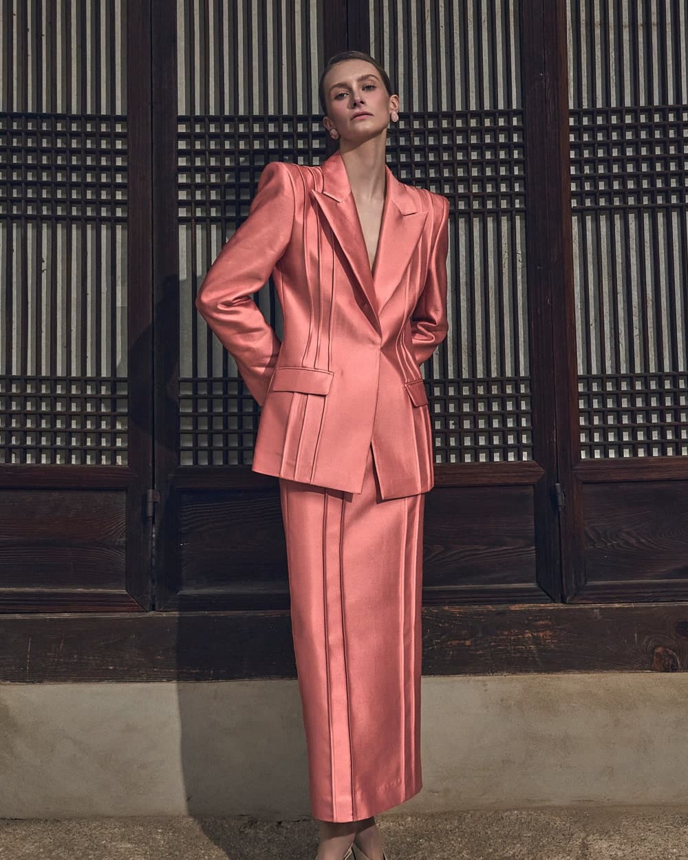 Veste tailleur en laine et soie (rose) — vue 8