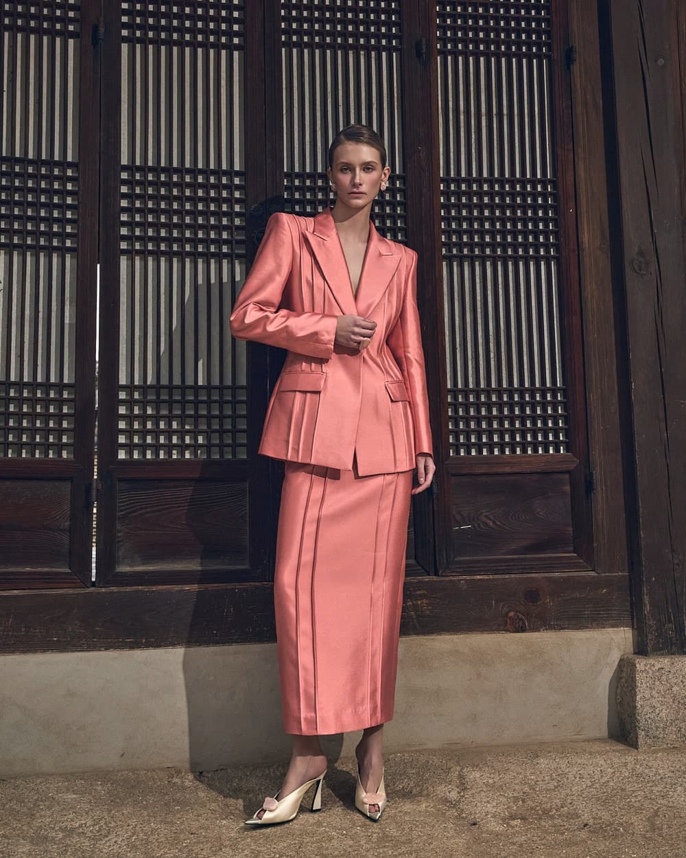 Veste tailleur en laine et soie (rose) — vue 1