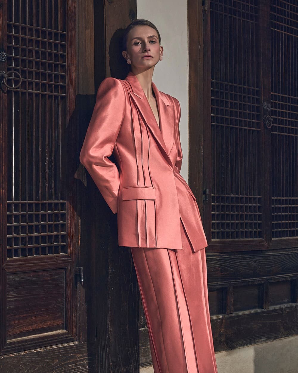 Wool-Silk Tailored Jacket (Pink)