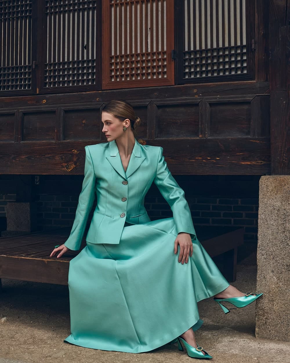 Veste tailleur en laine et soie (menthe) — vue 5