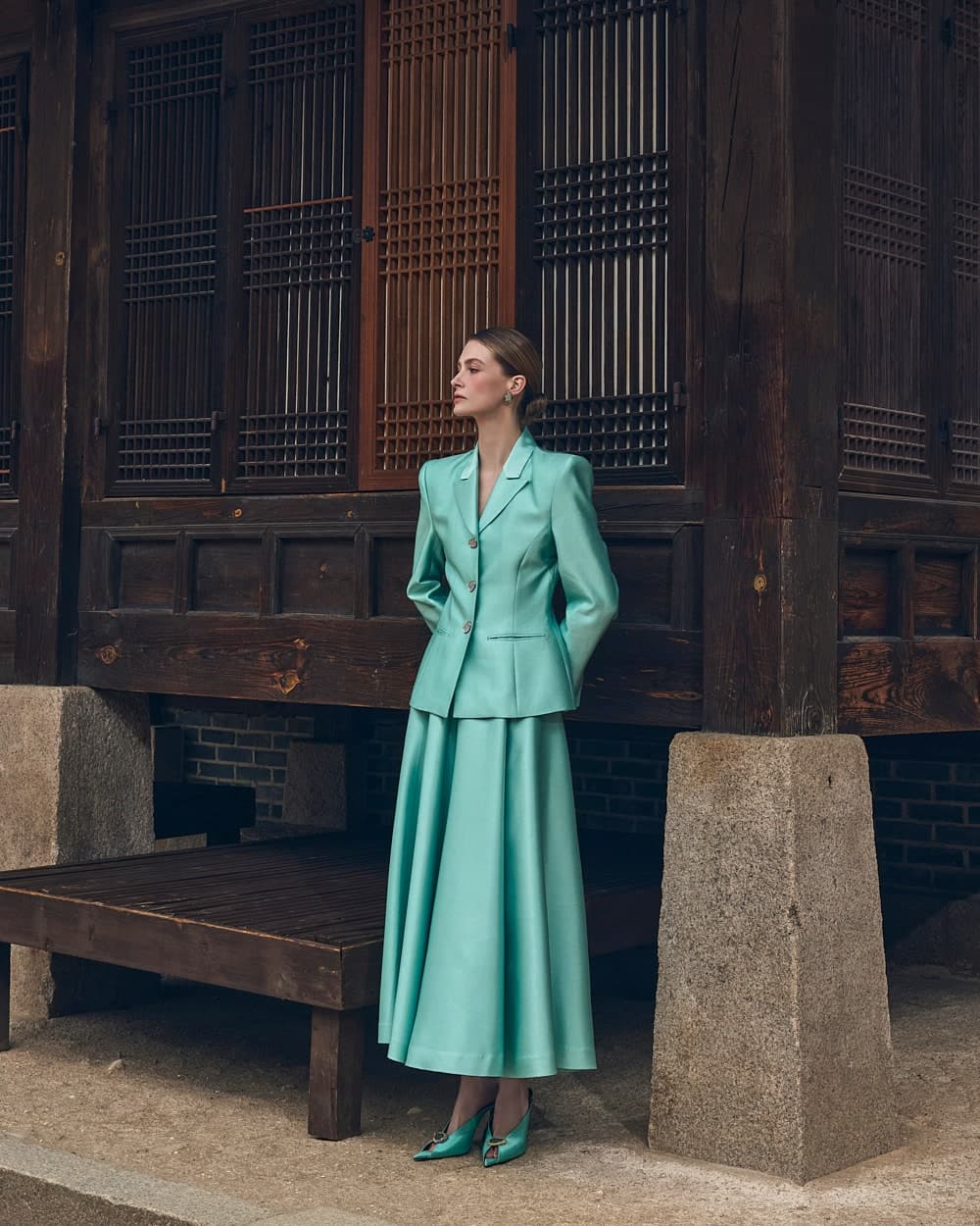 Veste tailleur en laine et soie (menthe) — vue 8