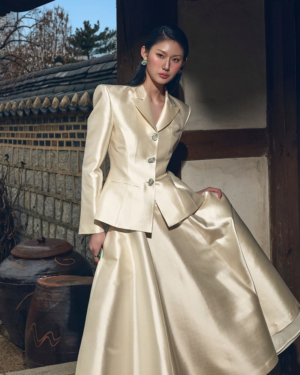 Veste tailleur en laine et soie (ivoire)