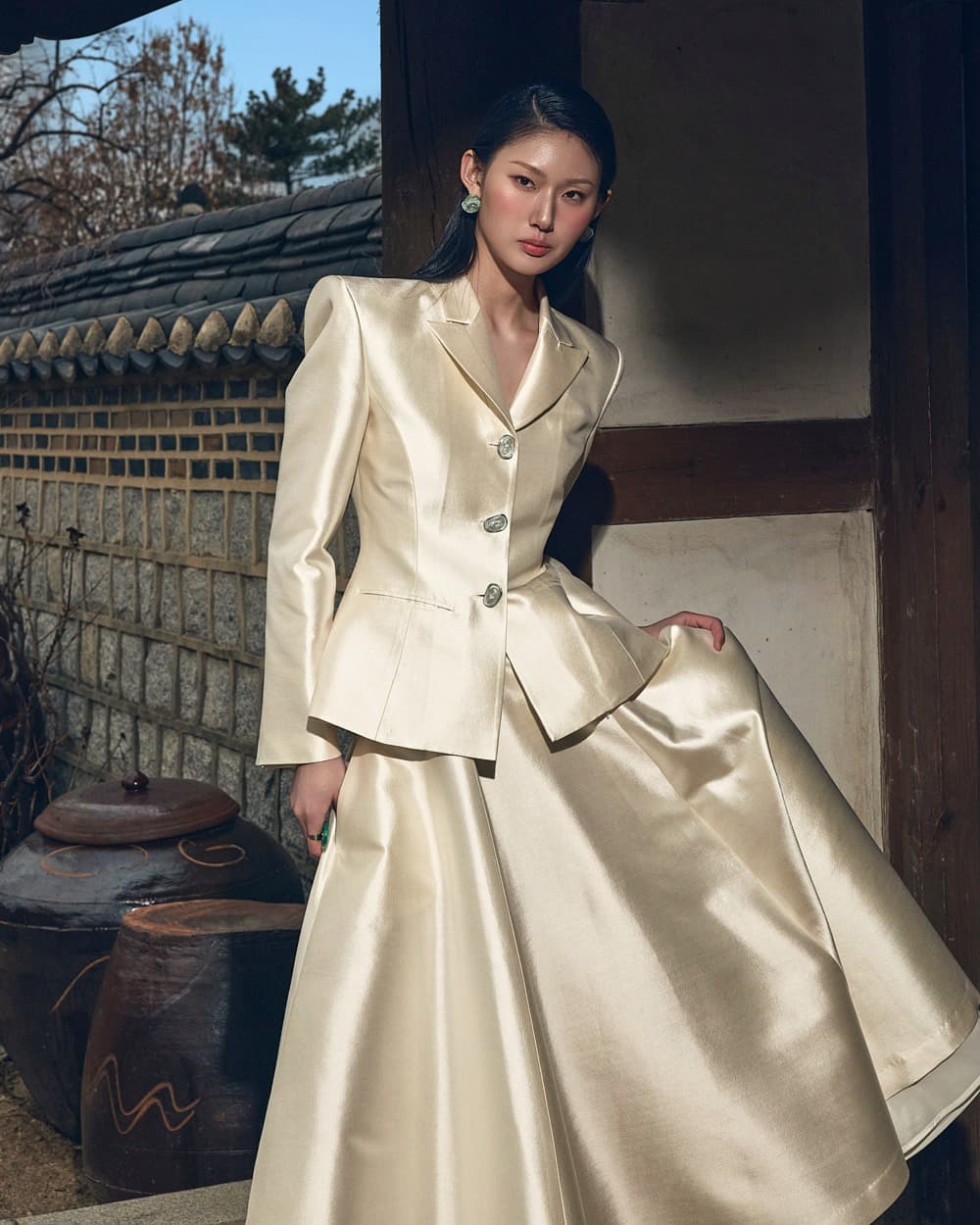 Wool-Silk Tailored Jacket (Ivory) — KSH52O2JK012