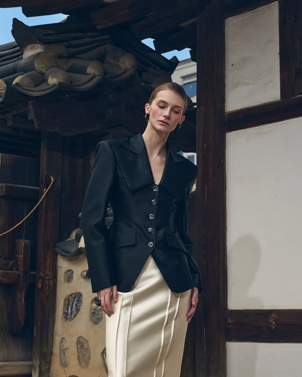 Veste tailleur en laine et soie (noir) — vue 2