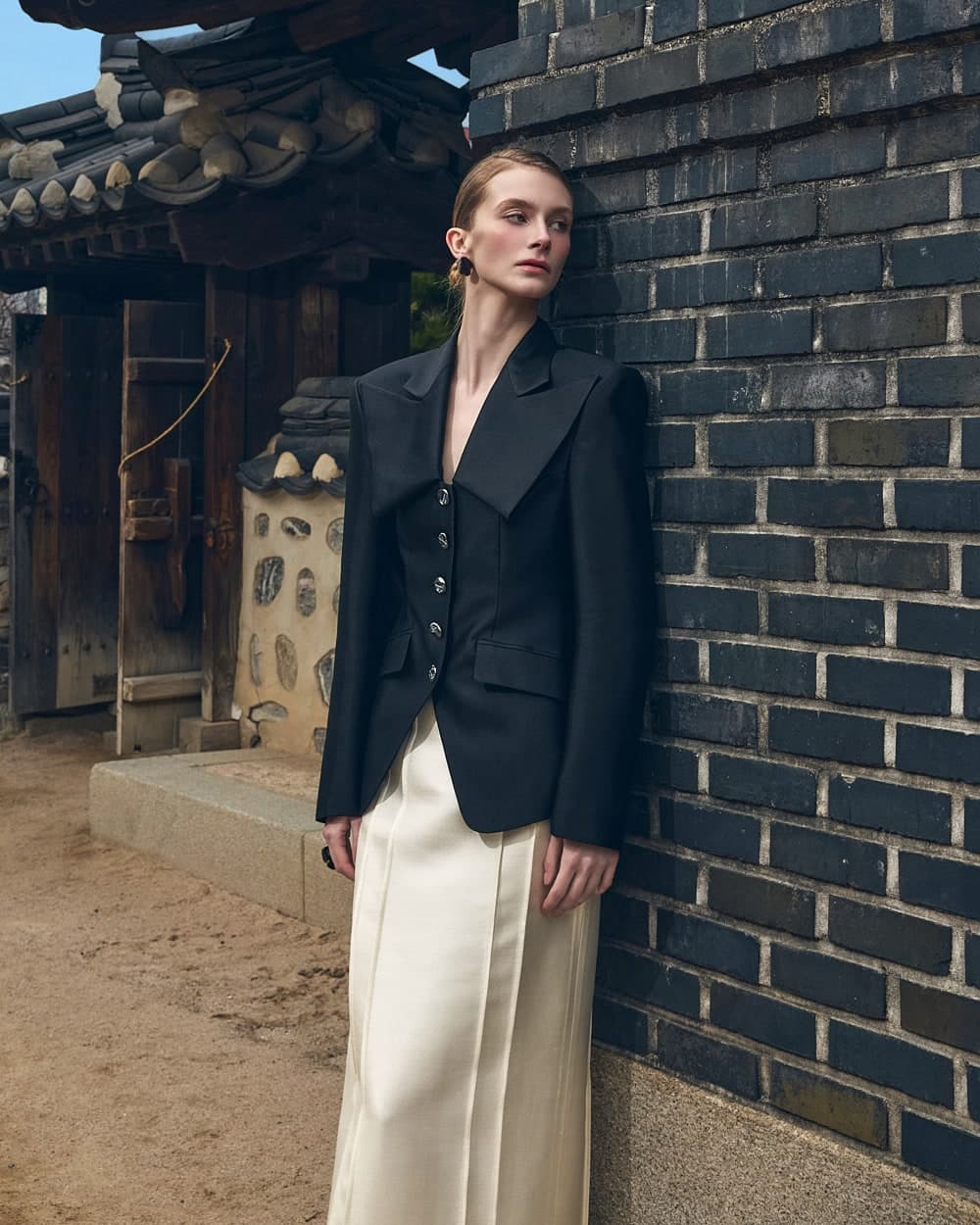 Veste tailleur en laine et soie (noir) — vue 4