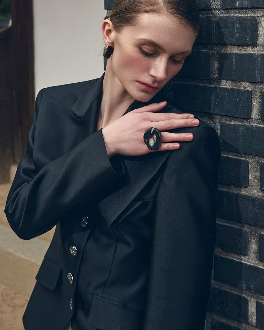 Veste tailleur en laine et soie (noir) — vue 5