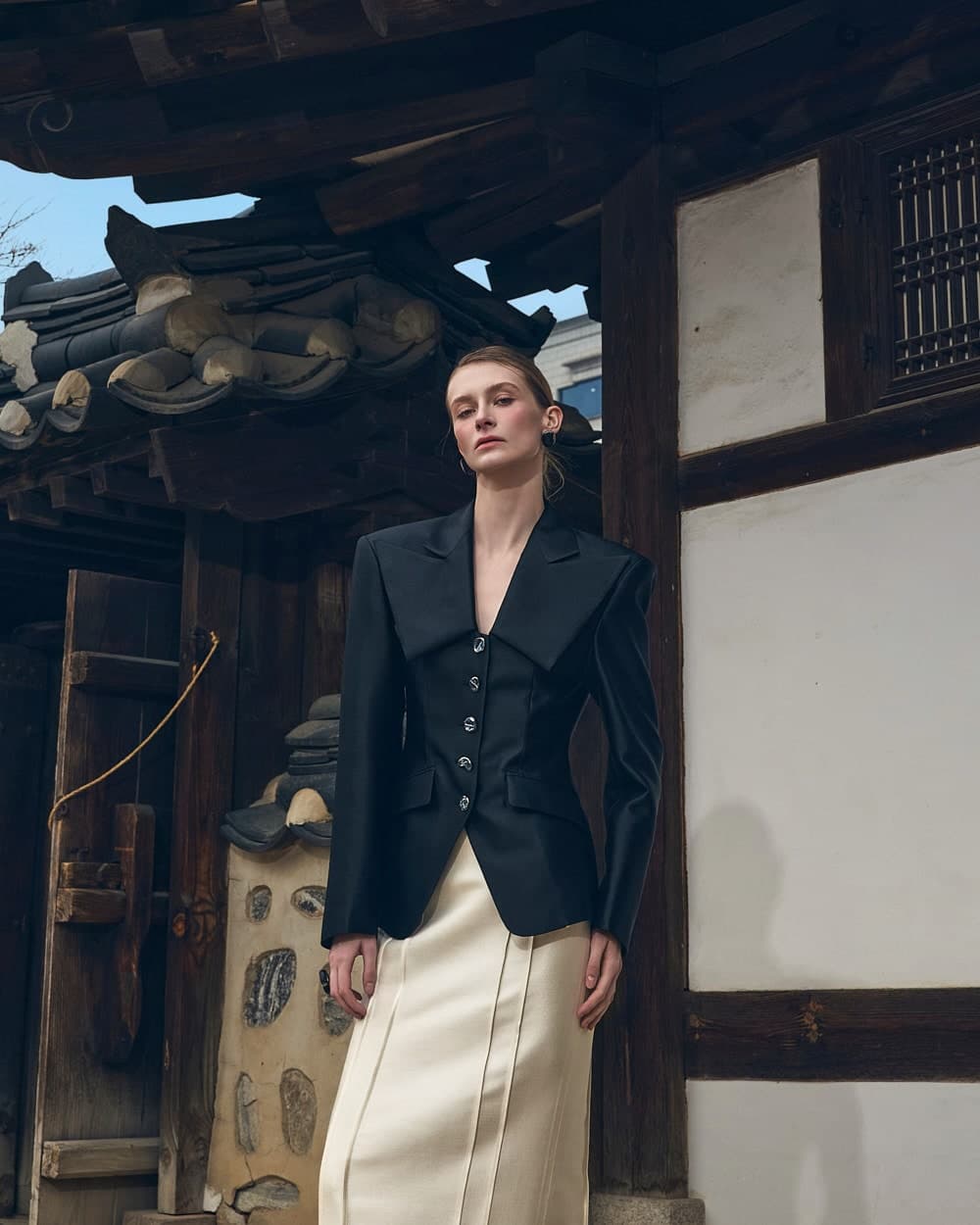 Veste tailleur en laine et soie (noir) — vue 7