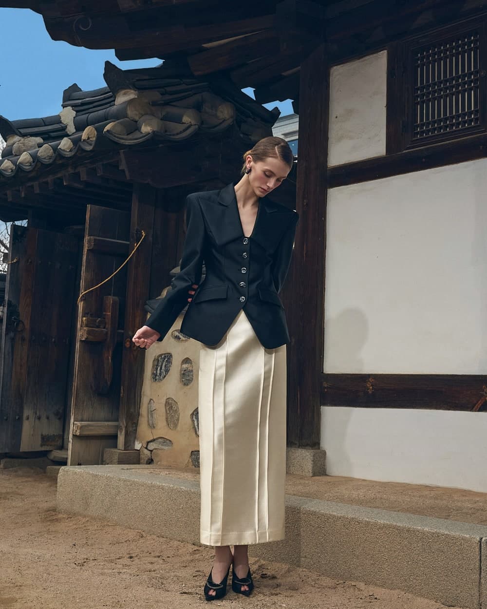 Veste tailleur en laine et soie (noir) — vue 8