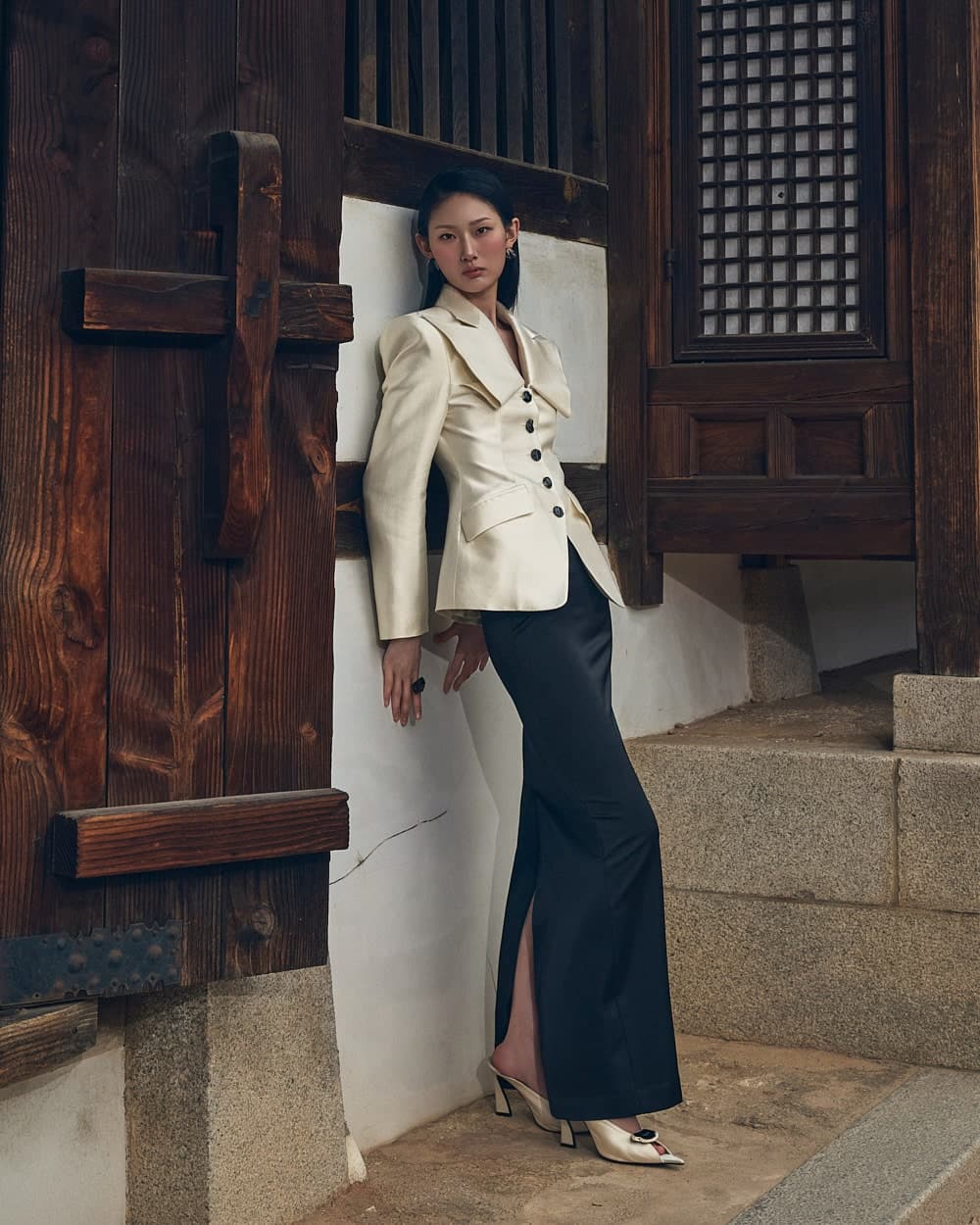 Veste tailleur en laine et soie (ivoire) — vue 2