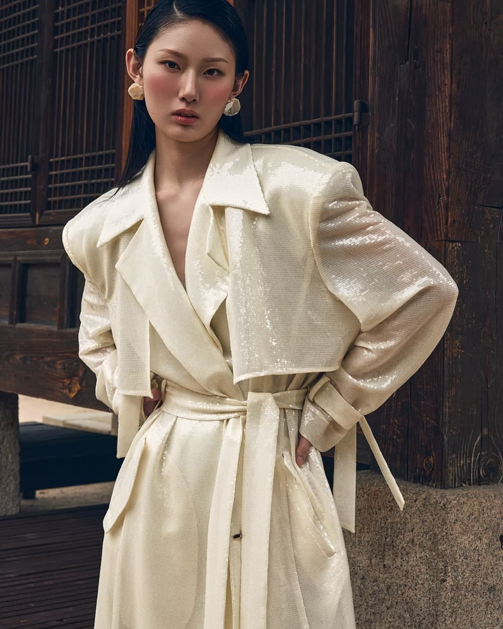 Manteau ceinturé en polyester — vue 2