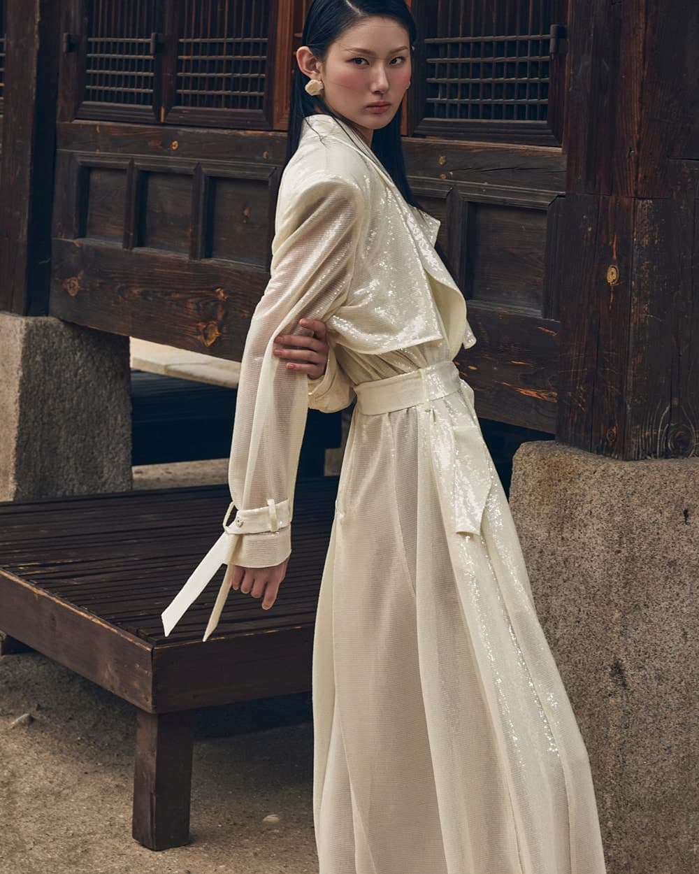 Manteau ceinturé en polyester — vue 4