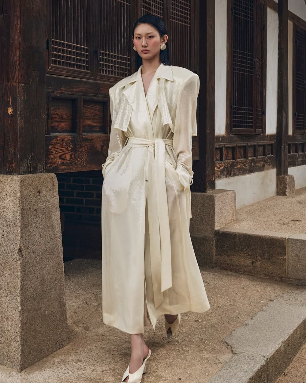 Manteau ceinturé en polyester — vue 6