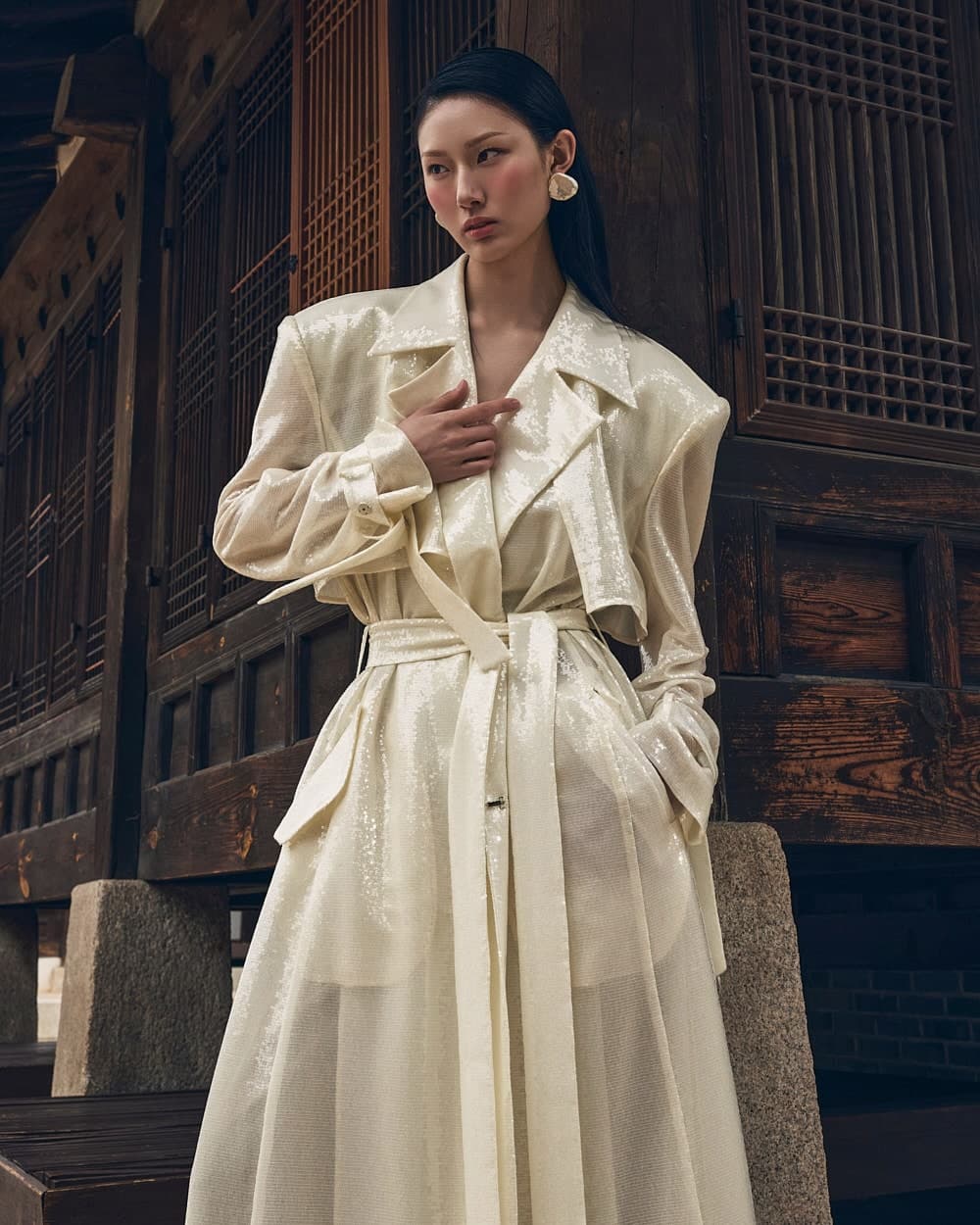 Manteau ceinturé en polyester — vue 8