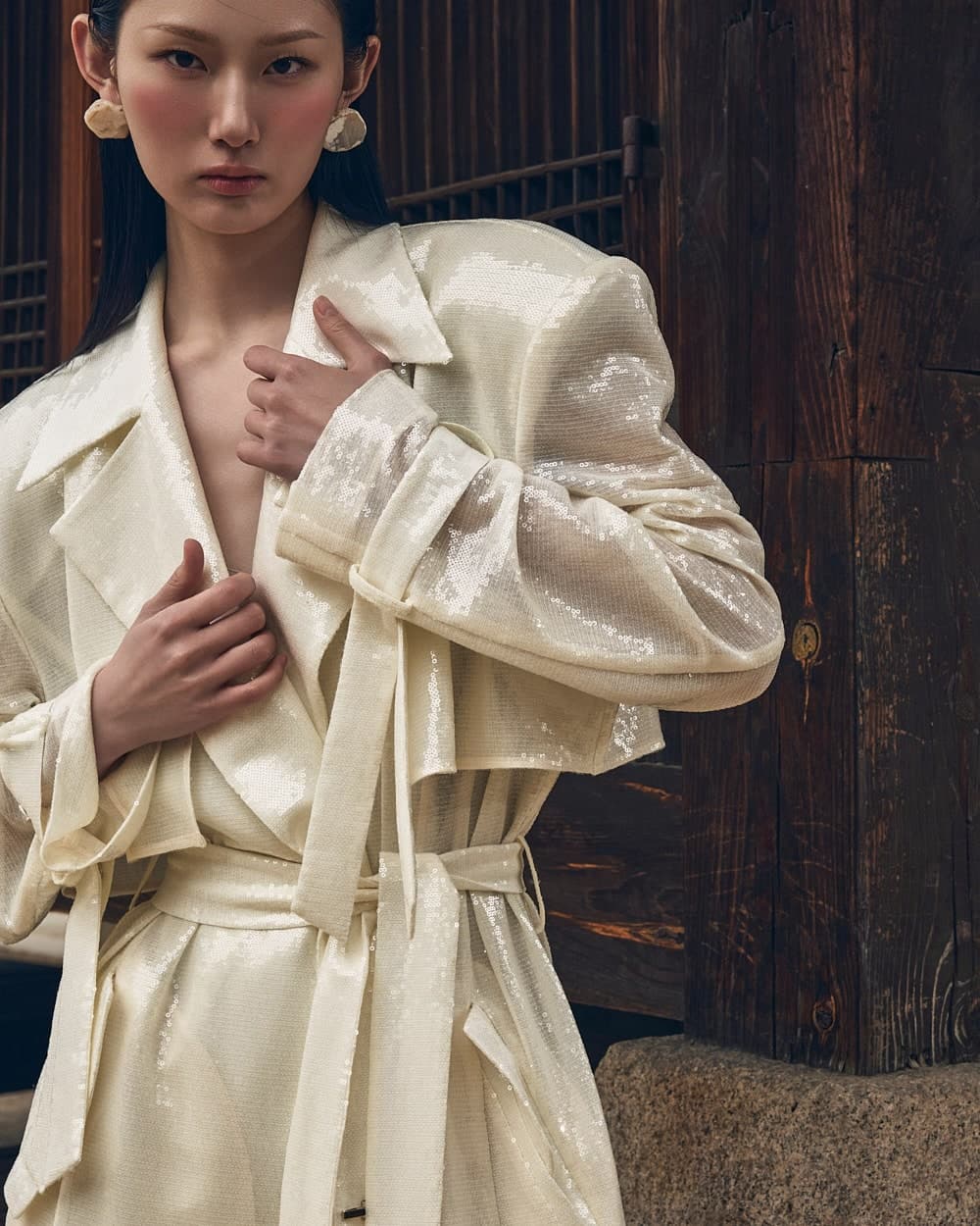 Manteau ceinturé en polyester — vue 9