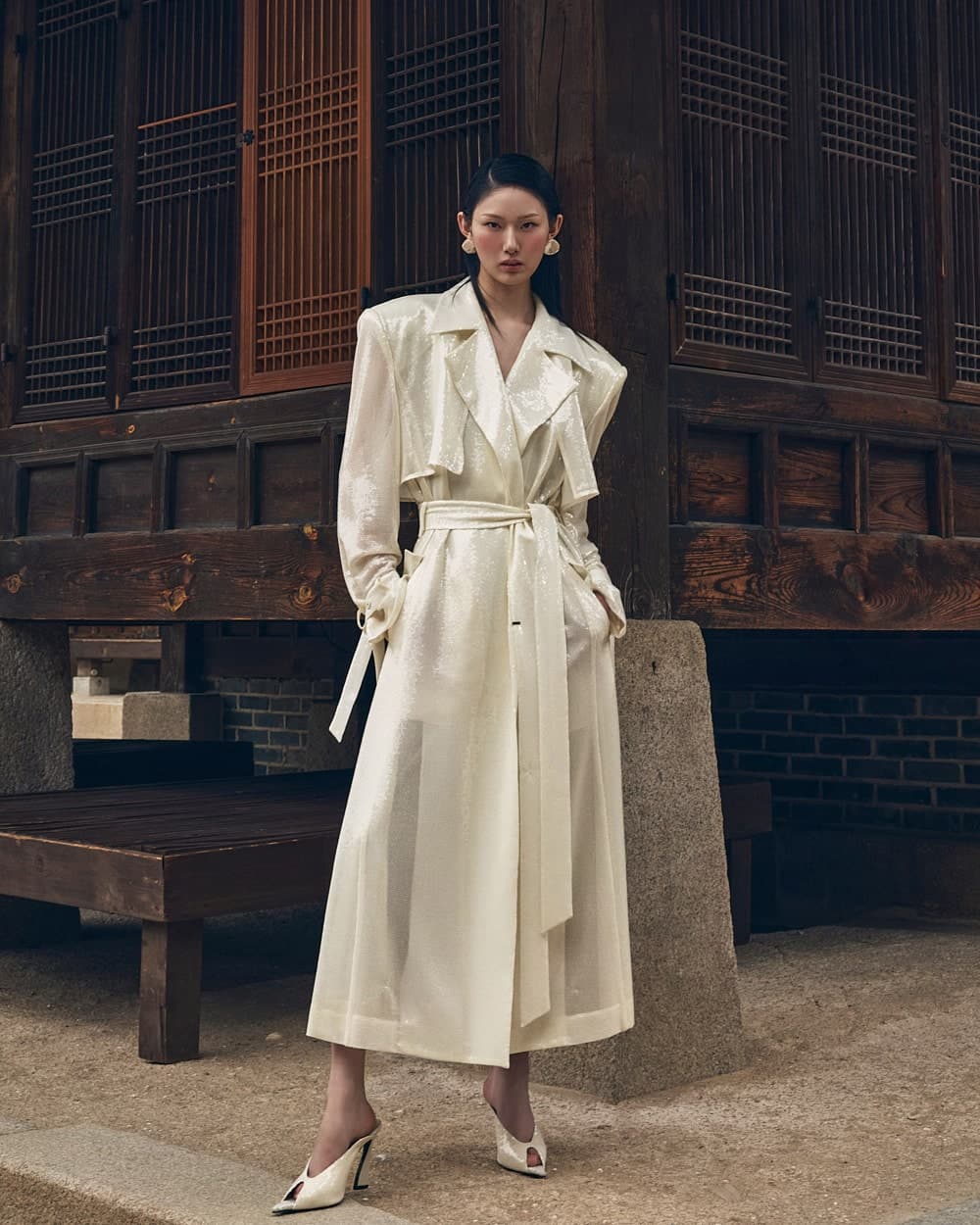 Manteau ceinturé en polyester — vue 1