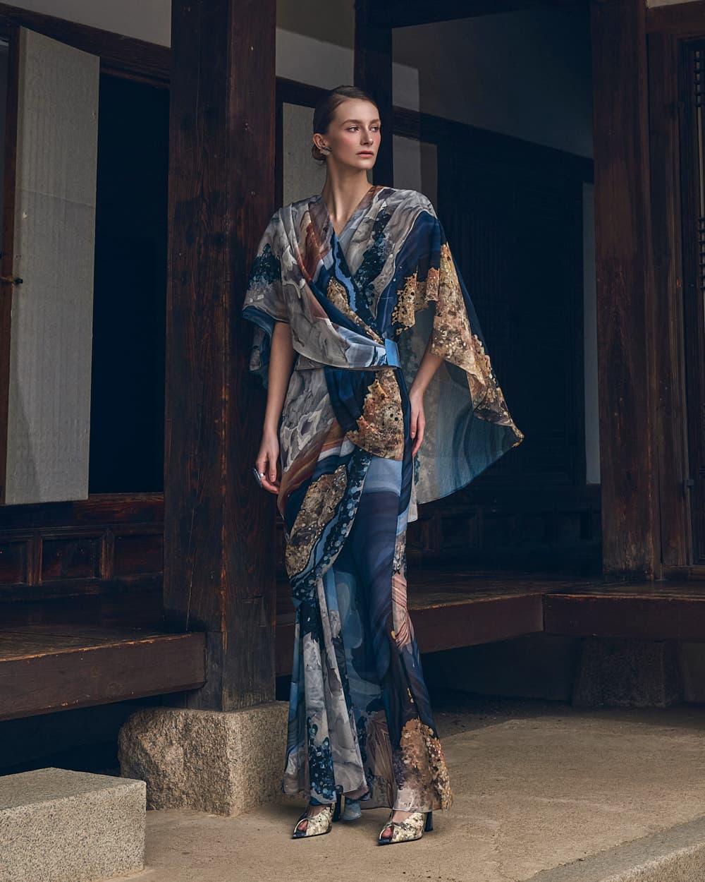 Jupe en polyester (imprimé bleu)