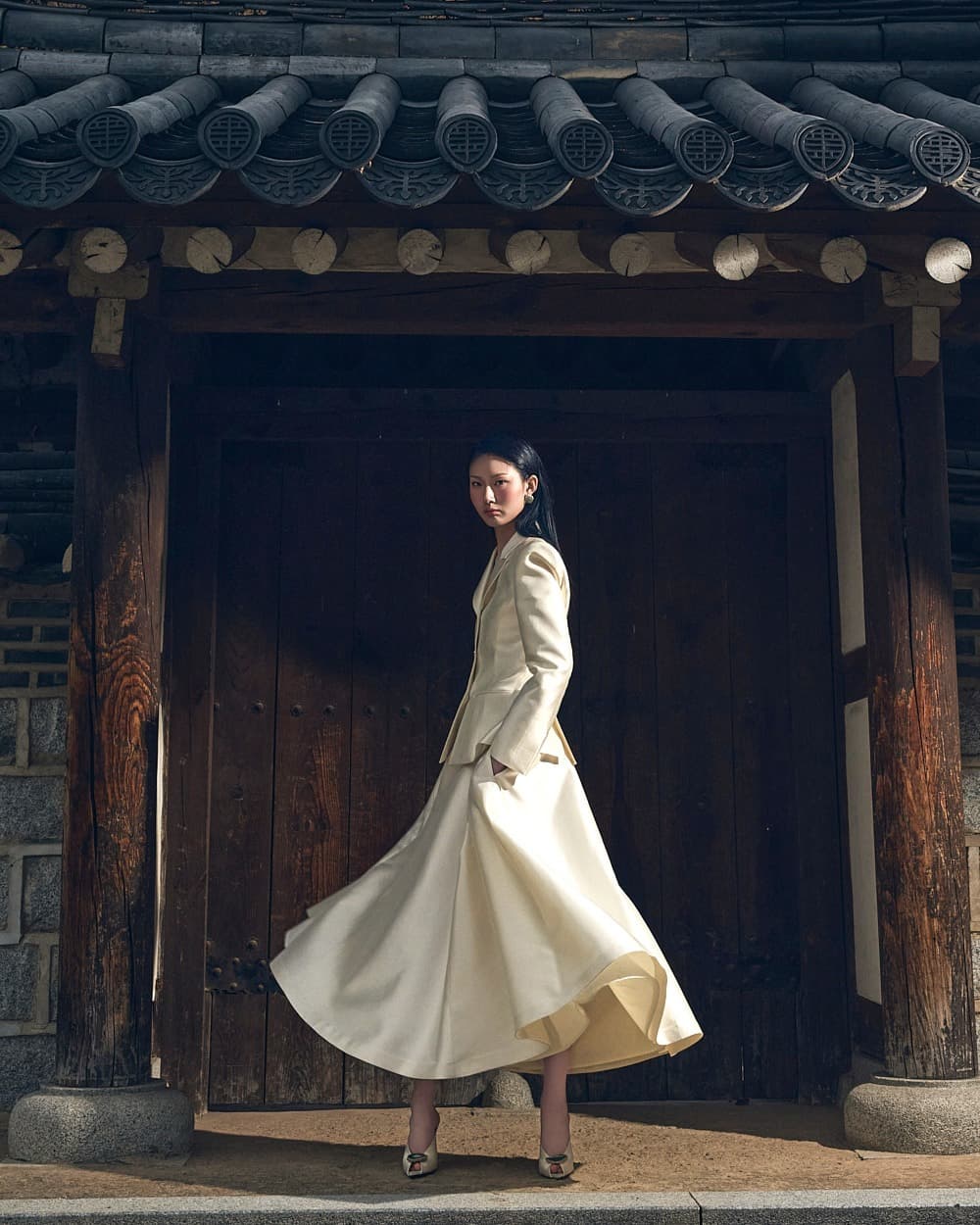Wool-Silk Skirt (Ivory) — KSH52O2SK010