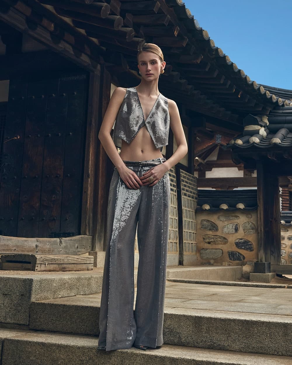 Pantalon en polyester (gris) — vue 4