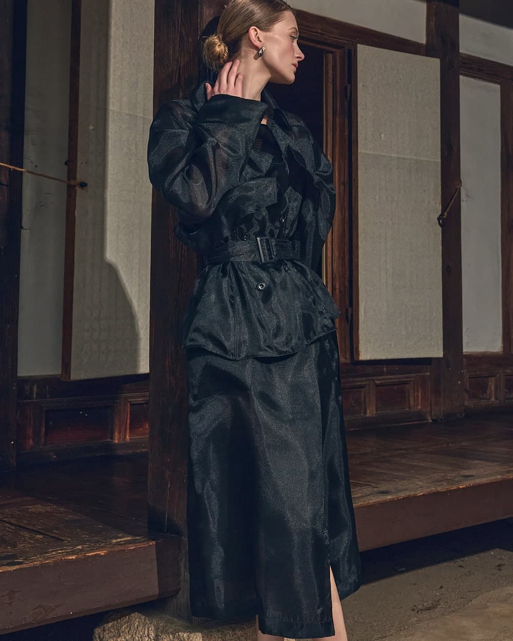 Manteau ceinturé en polyester — vue 9