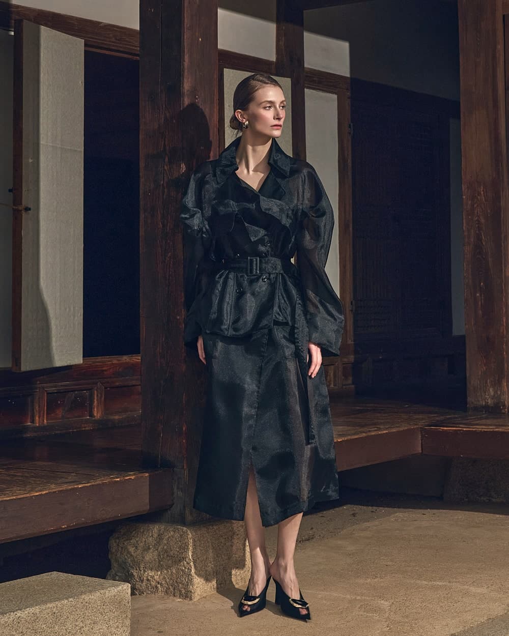 Manteau ceinturé en polyester — vue 10