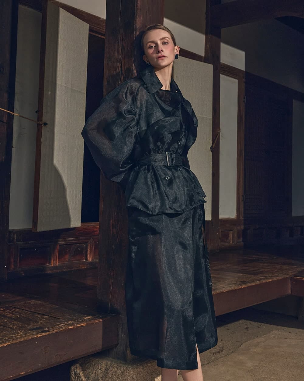 Manteau ceinturé en polyester — vue 1