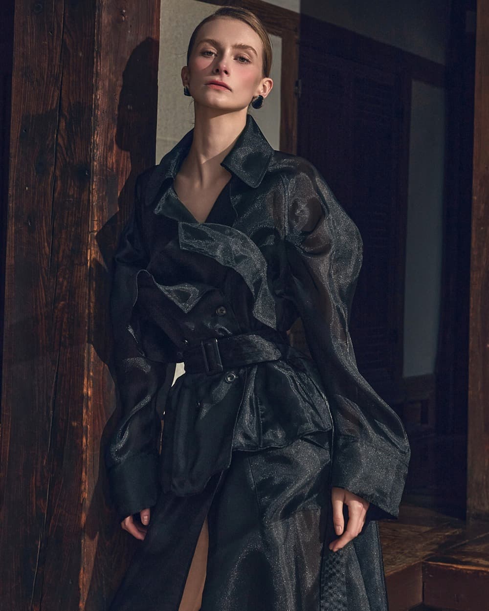 Polyester Belted Coat (Black)