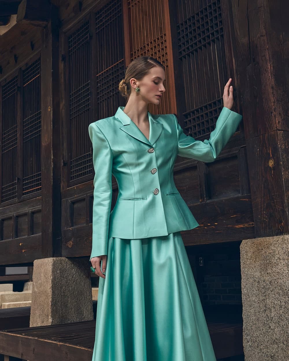 Ensemble veste et jupe en laine et soie (menthe) — vue 7