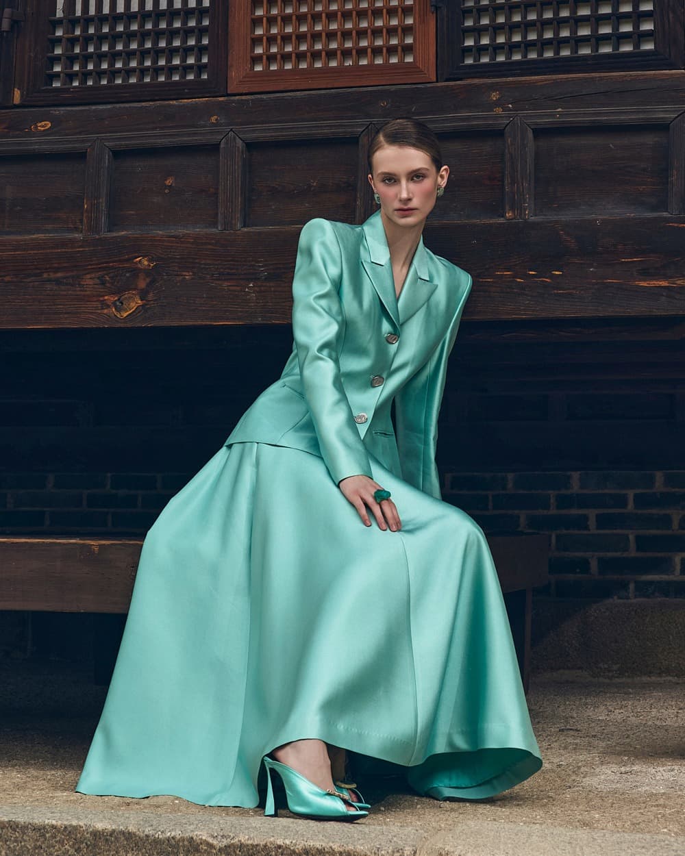 Wool-Silk Jacket & Skirt Set (Mint)