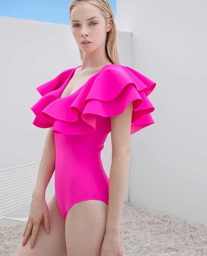 Nylon-Spandex One-Piece Swimsuit (Hot Pink)