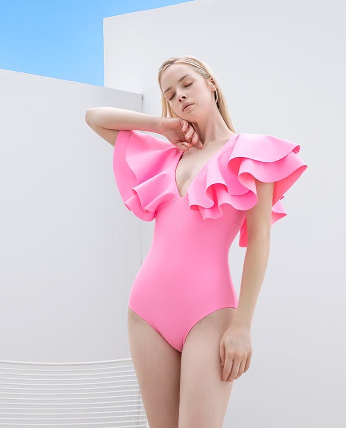 Nylon-Spandex One-Piece Swimsuit (Pink)