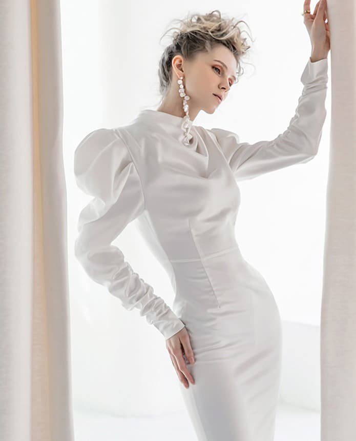 Polyester Dress (White) — KSH12O2D021