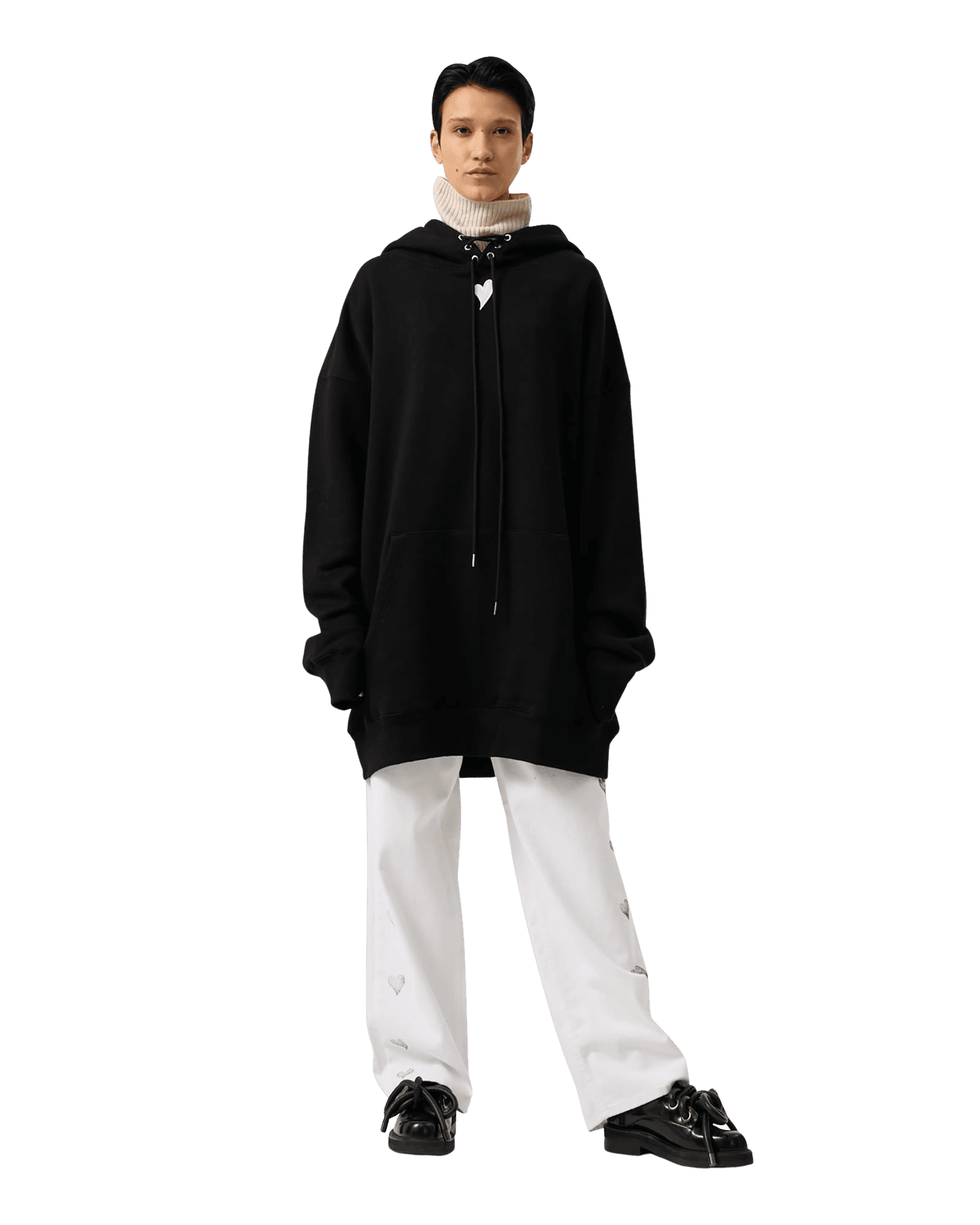 Heart Patch Oversized Hoodie (Black) — vue 1