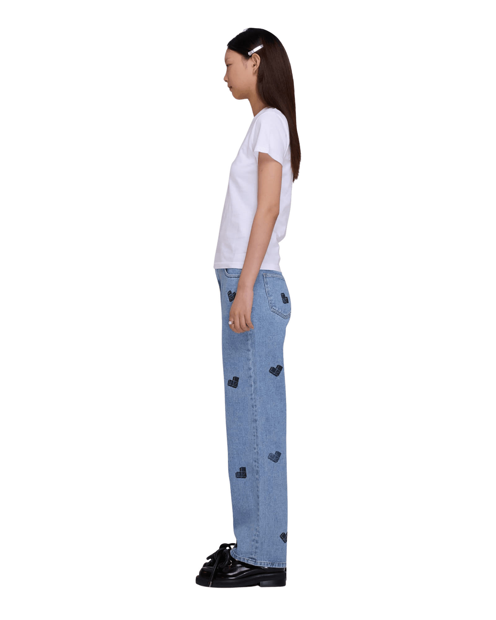 Heart Puzzle Stamped Slim Fit T-Shirt (White) — vue 3