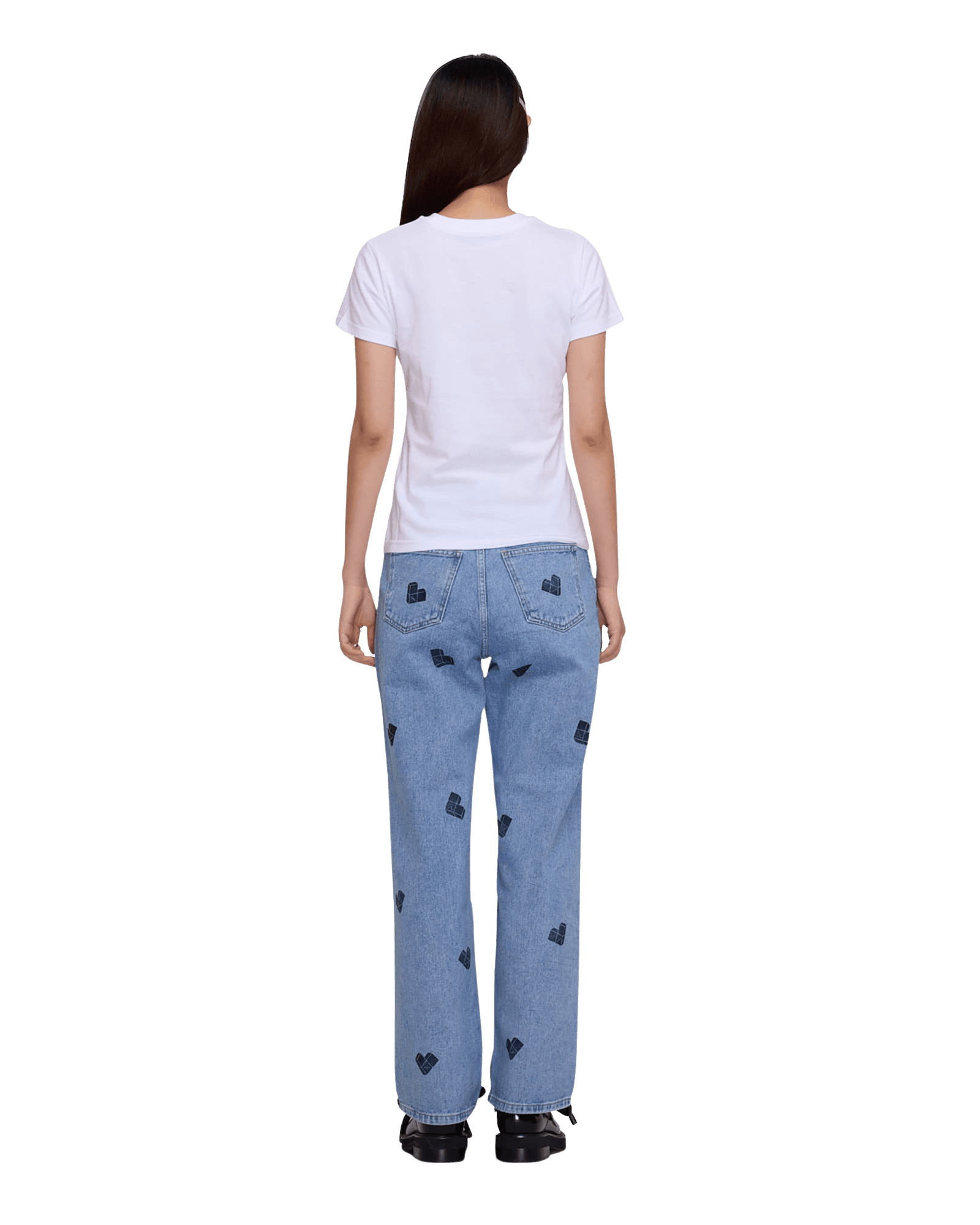 Heart Puzzle Stamped Slim Fit T-Shirt (White) — vue 4