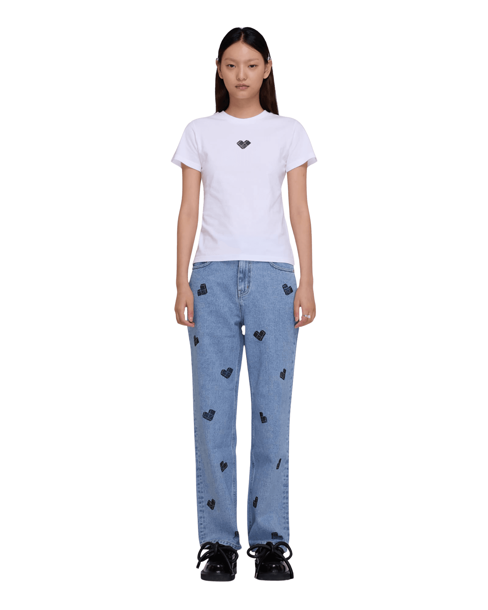 Heart Puzzle Stamped Slim Fit T-Shirt (White) — vue 1