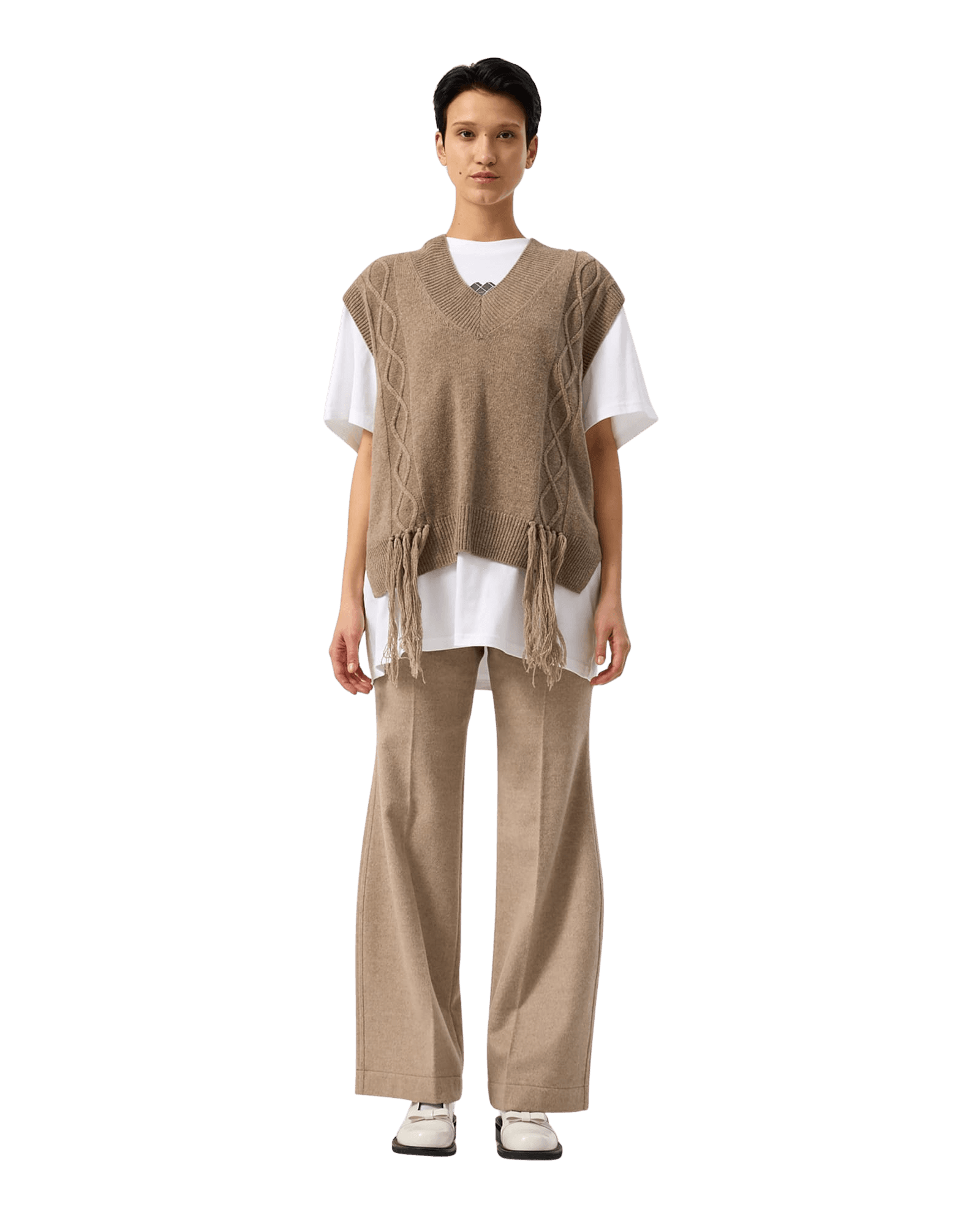 Fringed Knit Vest (Light Brown) — vue 2