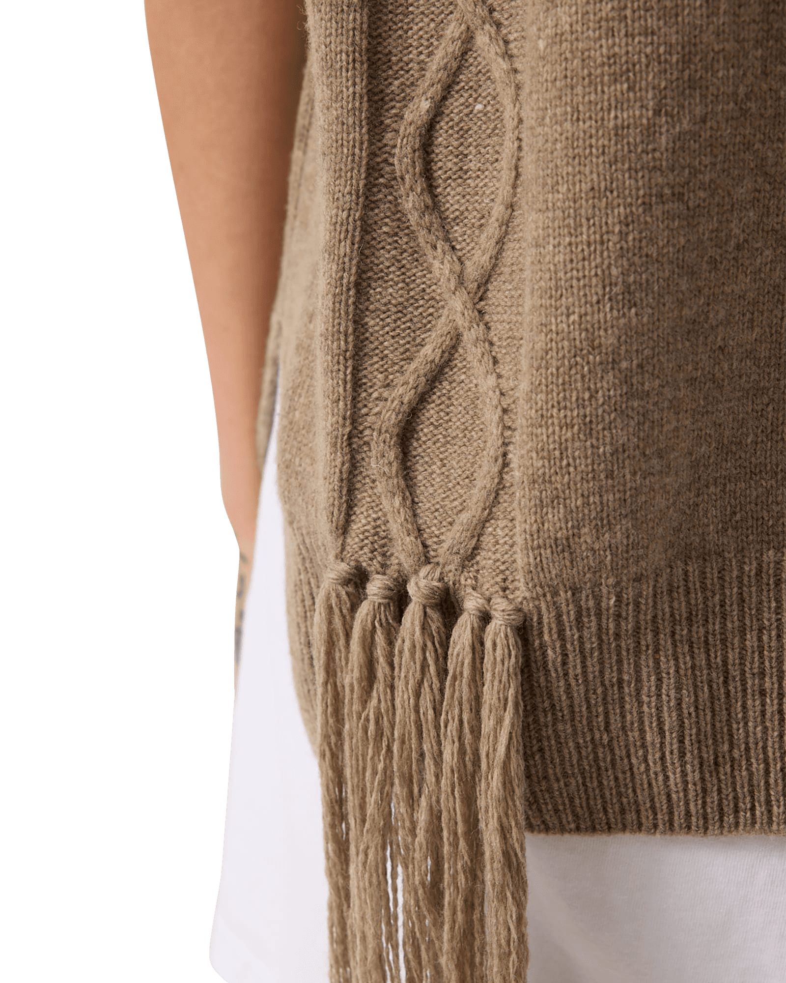 Fringed Knit Vest (Light Brown) — vue 11
