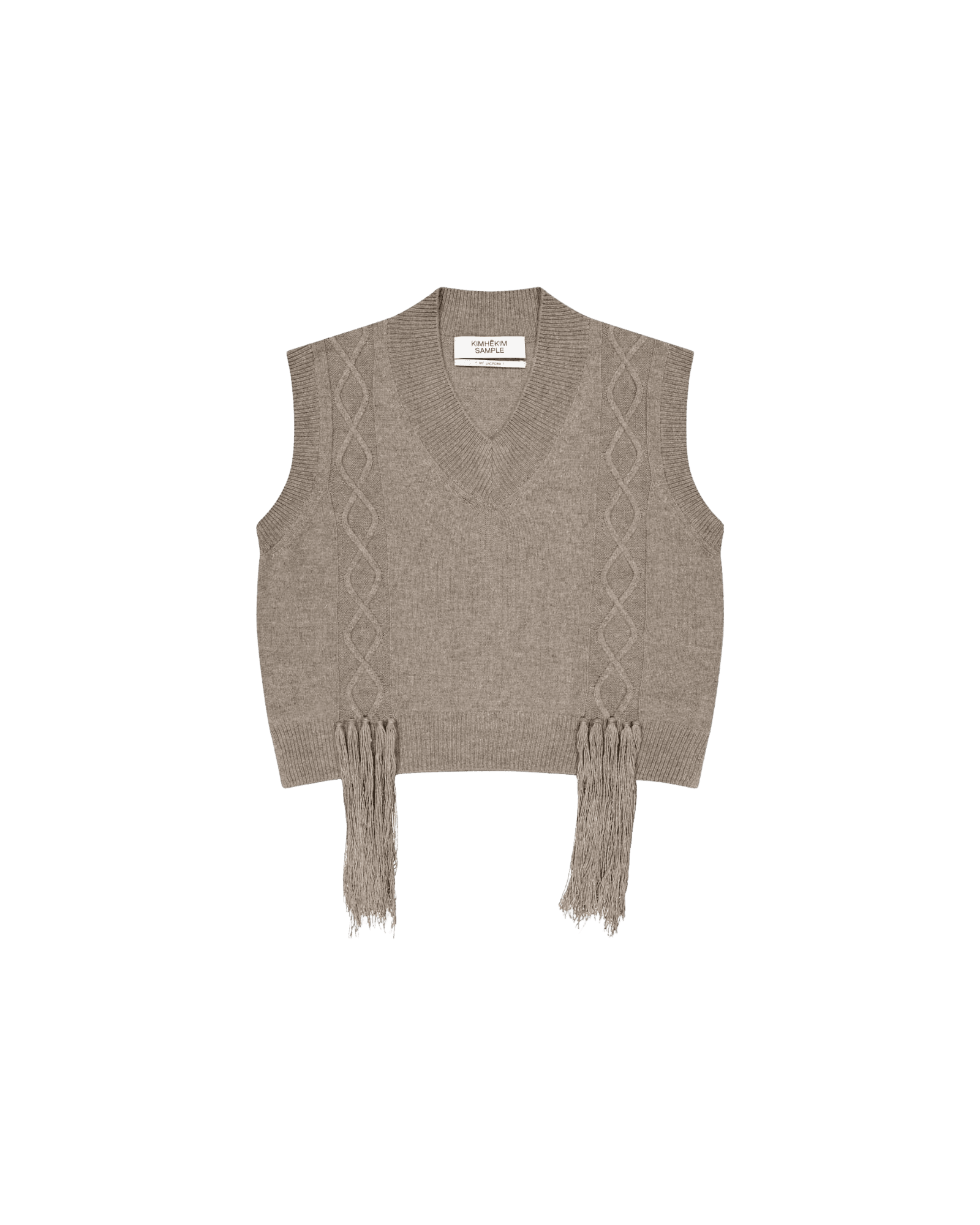 Fringed Knit Vest (Light Brown) — vue 12